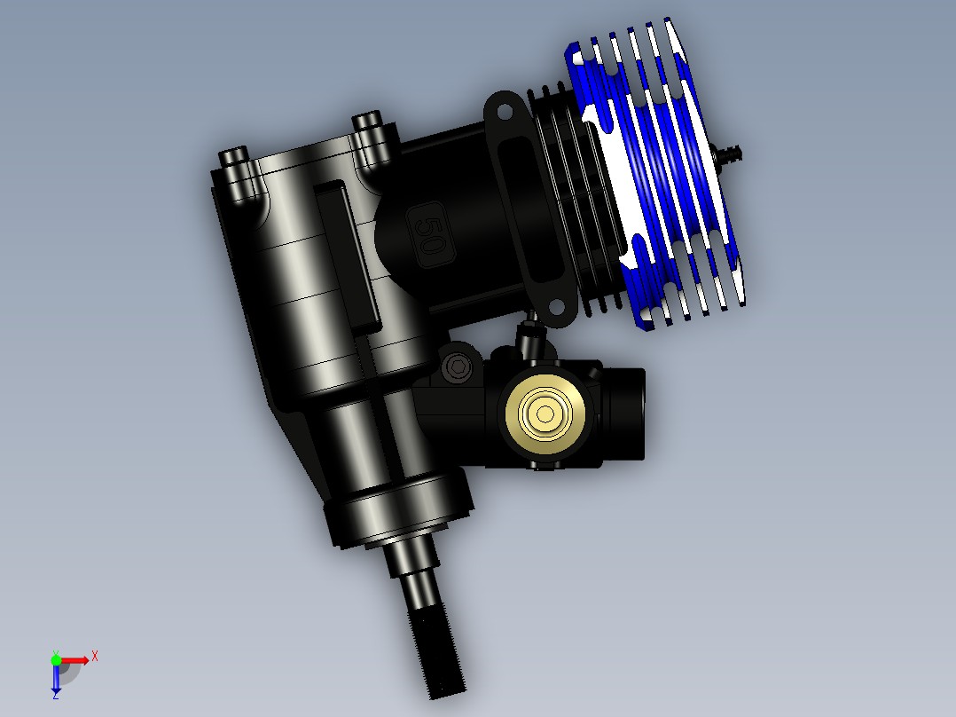 直升机设计的OO55SX硝化发动机俯视图