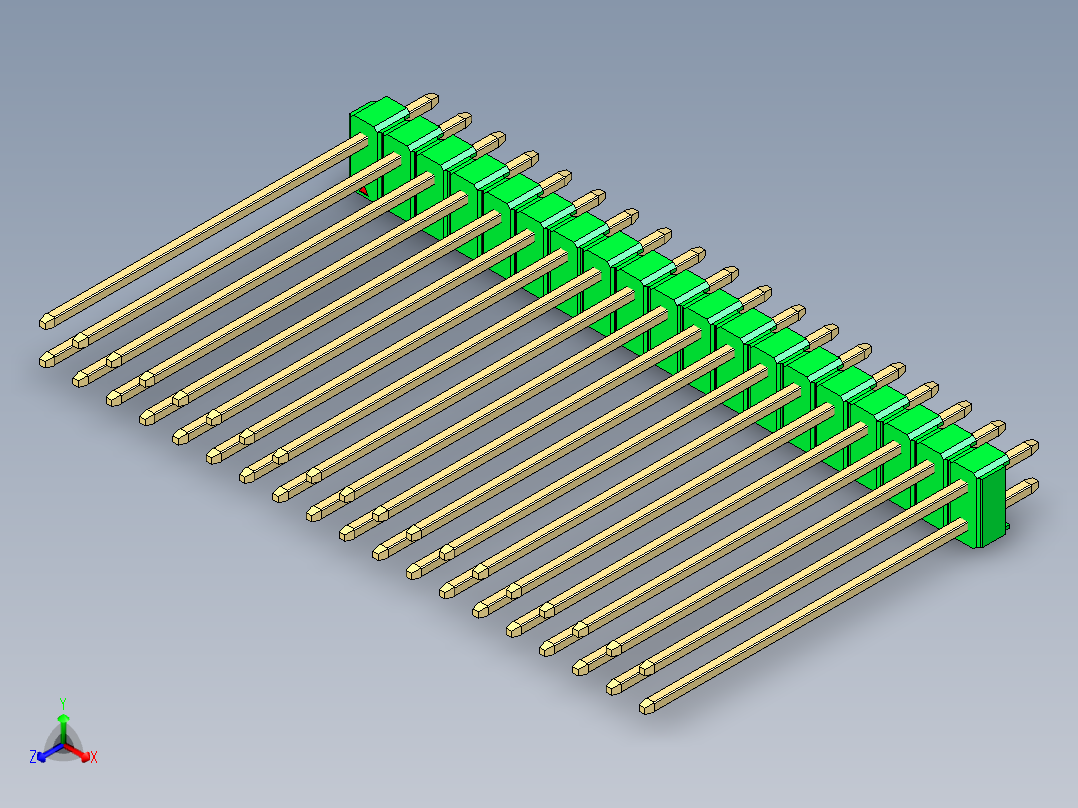 彩色公头100mil（2.54mm）系列-DS1021_green_2x19p_100mil_Type43_rev1.0正等轴测图
