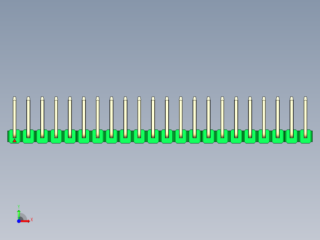 彩色公排针 100mil 2.54mm 系列-DS1022_green_22p_100mil_TypeU_rev1.0前视图