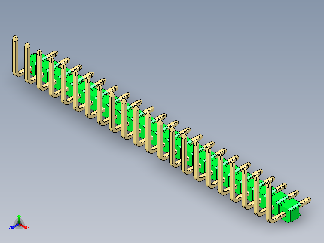 彩色公排针 100mil 2.54mm 系列-DS1022_green_22p_100mil_TypeU_rev1.0正等轴测图