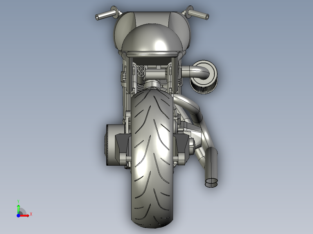 摩托车custom-naked-motorcycle-SolidWorks2010-stp-igs格式前视图