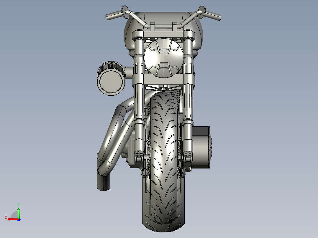 摩托车custom-naked-motorcycle-SolidWorks2010-stp-igs格式后视图