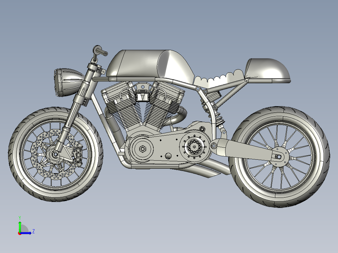 摩托车custom-naked-motorcycle-SolidWorks2010-stp-igs格式左视图