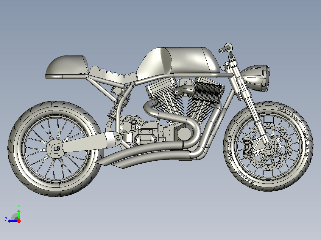 摩托车custom-naked-motorcycle-SolidWorks2010-stp-igs格式右视图