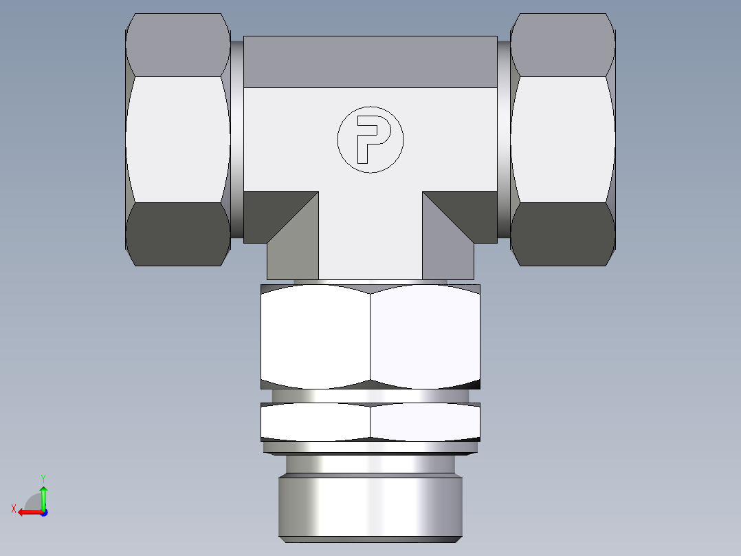 卡套式工业通用硬管接头EO_Assembled_adjustable_standpipe_branch_tee_EVT35LM71后视图