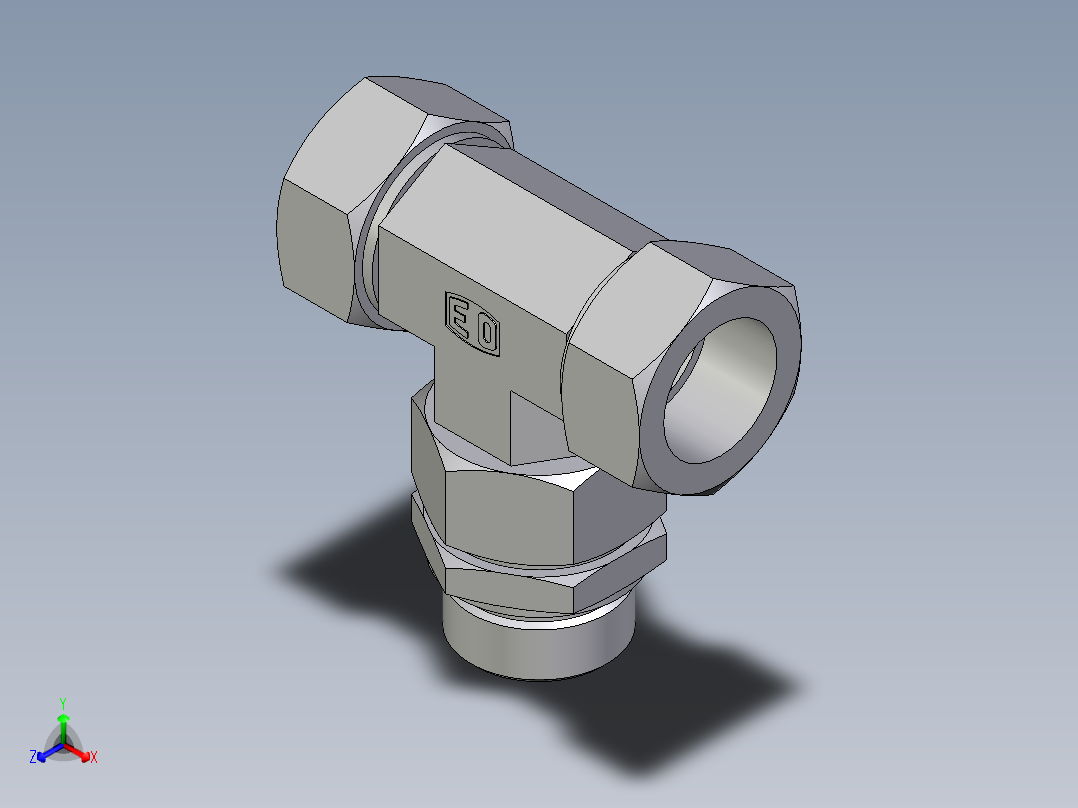 卡套式工业通用硬管接头EO_Assembled_adjustable_standpipe_branch_tee_EVT35LM71正等轴测图