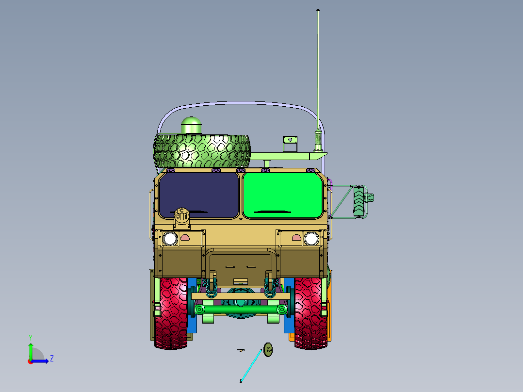 八轮驱动柴油动力的战术卡车左视图