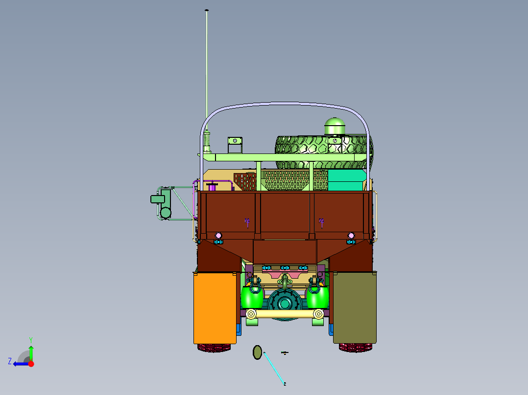 八轮驱动柴油动力的战术卡车右视图