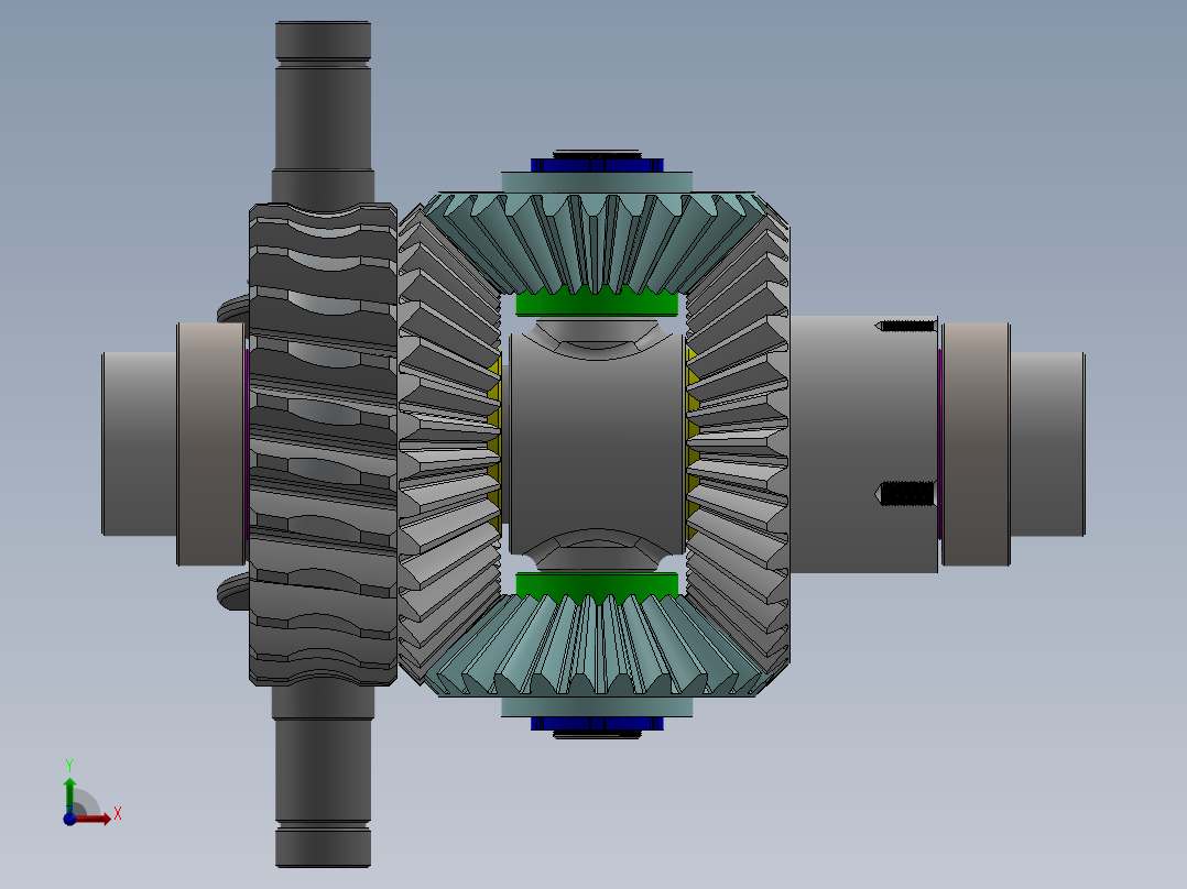 蜗轮蜗杆差动齿轮结构3D图纸 Solidworks设计前视图