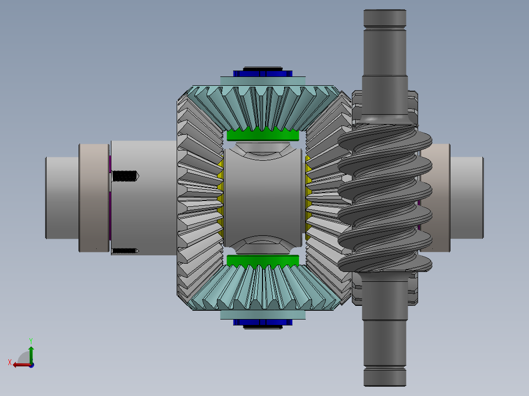 蜗轮蜗杆差动齿轮结构3D图纸 Solidworks设计后视图