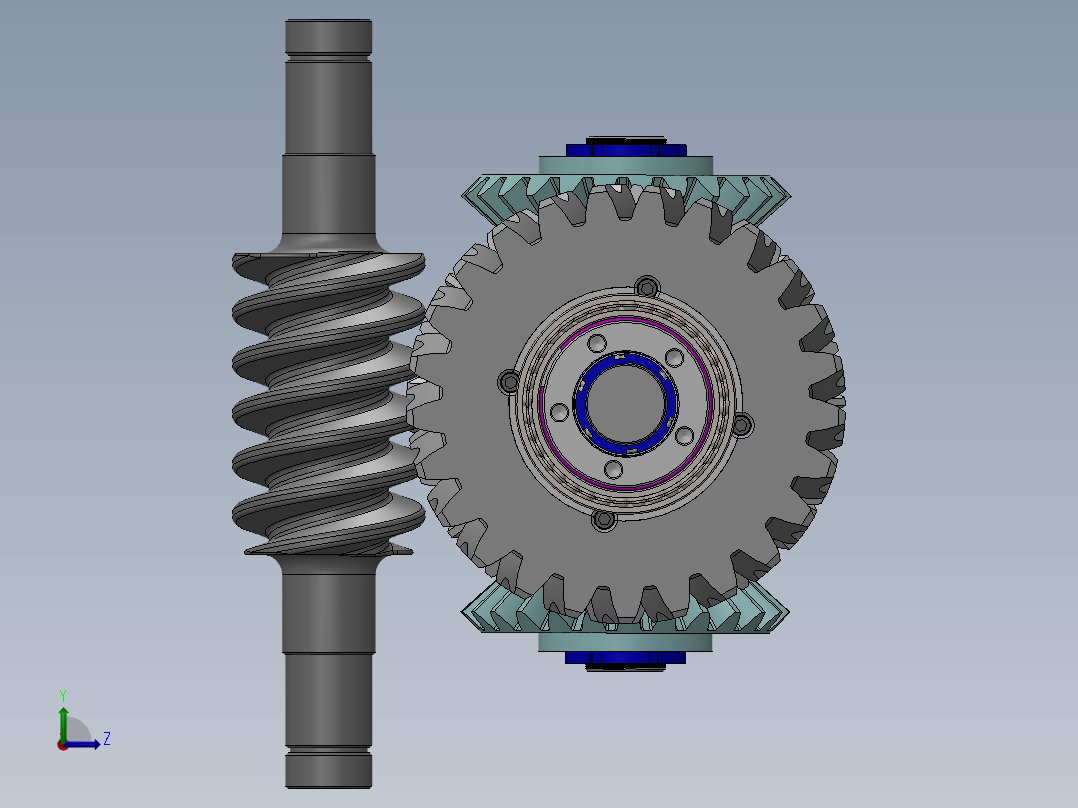 蜗轮蜗杆差动齿轮结构3D图纸 Solidworks设计左视图