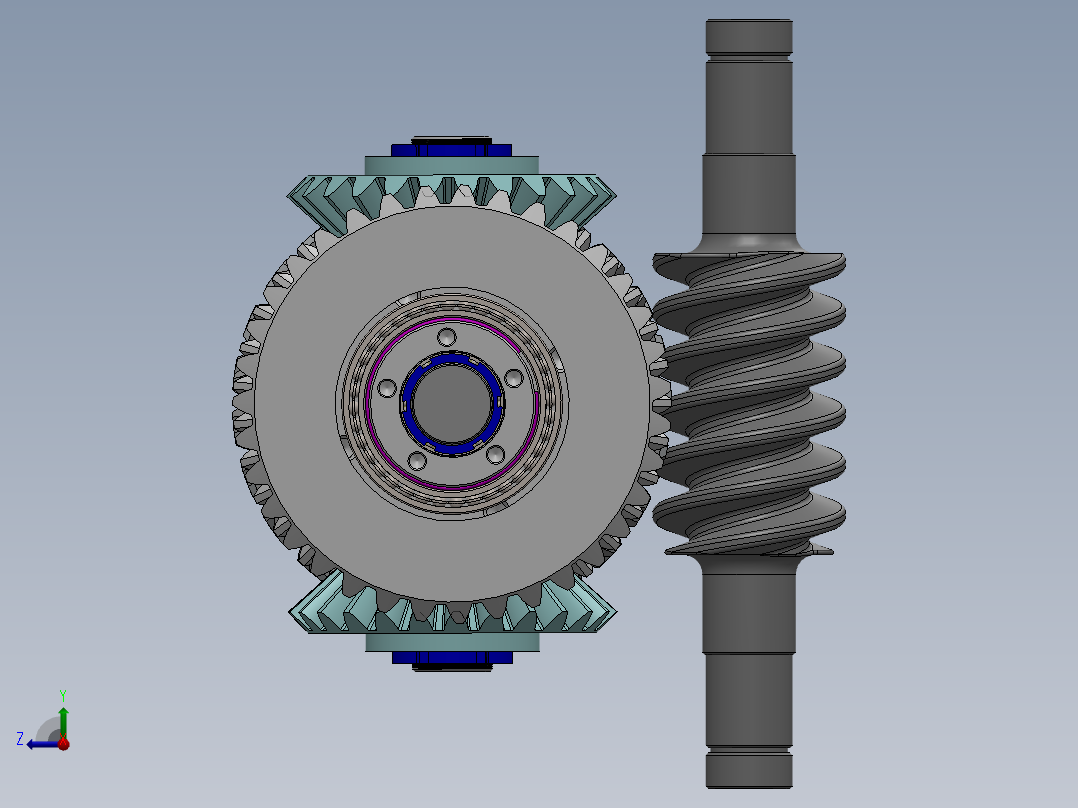 蜗轮蜗杆差动齿轮结构3D图纸 Solidworks设计右视图