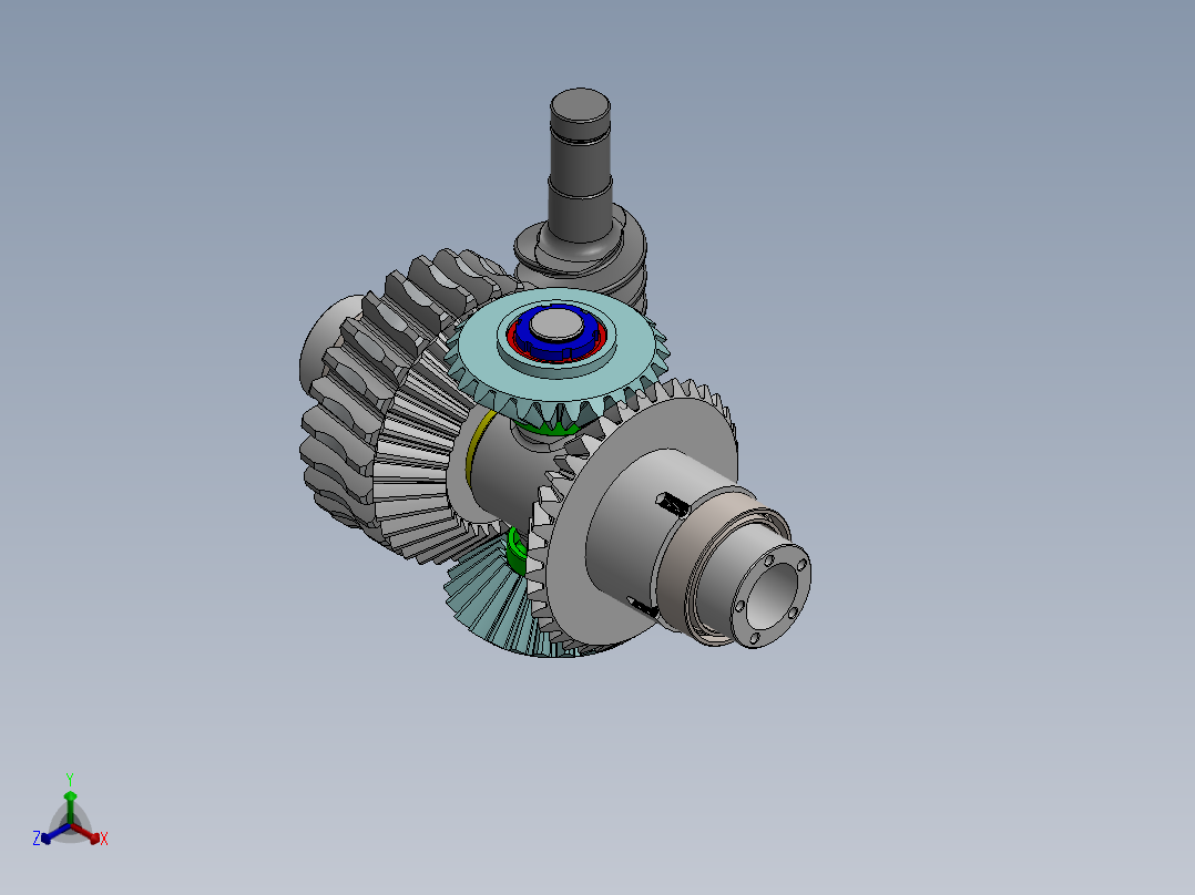 蜗轮蜗杆差动齿轮结构3D图纸 Solidworks设计正等轴测图
