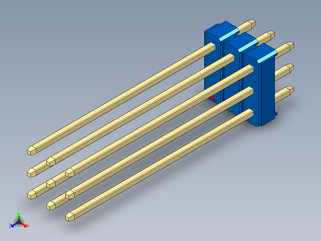 彩色公头100mil（2.54mm）系列-DS1021_blue_3x03p_100mil_Type43_rev1.0正等轴测图