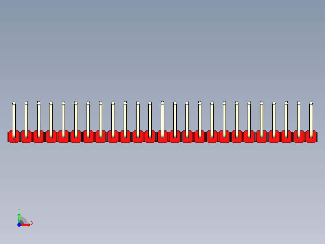 彩色公排针 100mil 2.54mm 系列-DS1022_red_25p_100mil_TypeU_rev1.0前视图