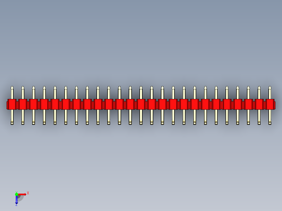 彩色公排针 100mil 2.54mm 系列-DS1022_red_25p_100mil_TypeU_rev1.0俯视图