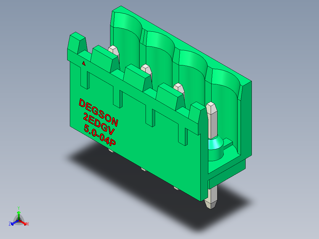 DEGSON 2EDG 系列 5.0mm 可插拔接线端子组-2EDGV-5.0-04P-14-00AH正等轴测图