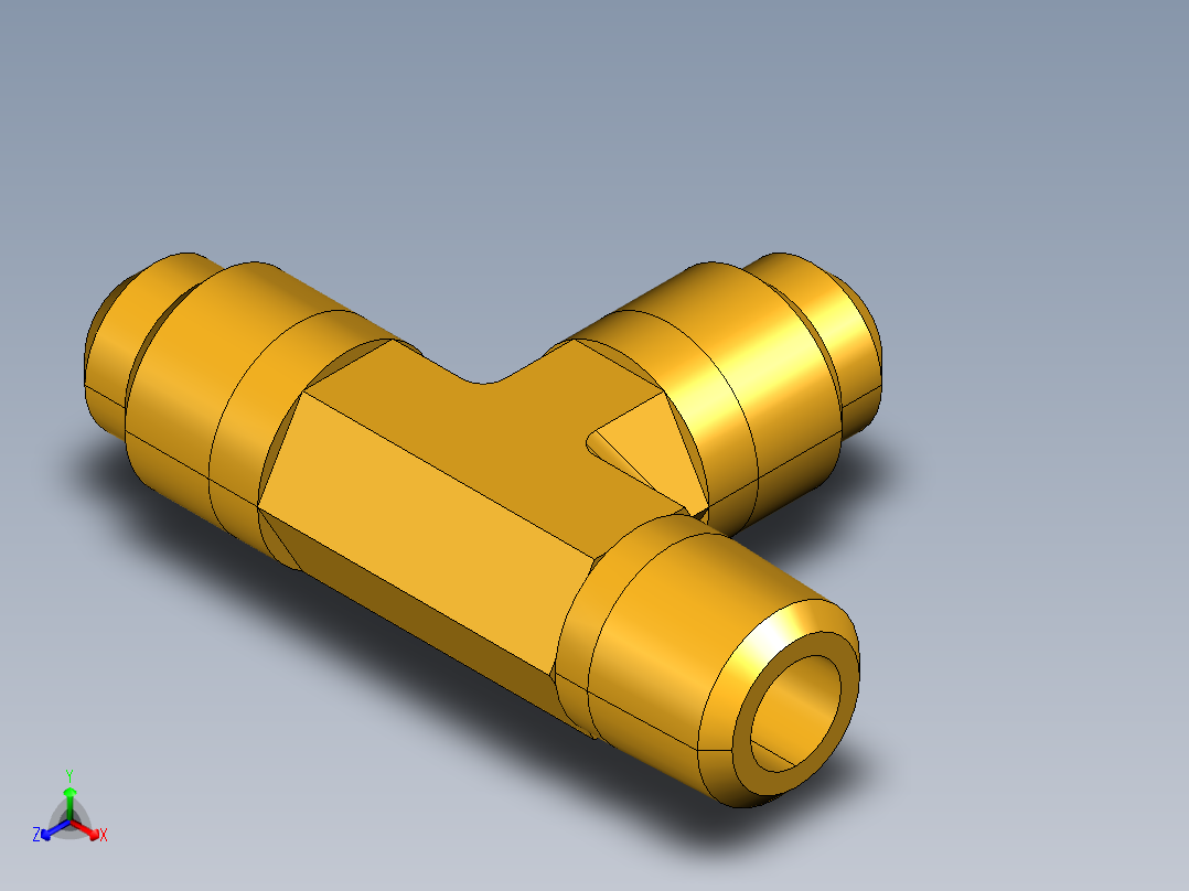 扩口式工业通用硬管接头Male Run Tee 151F-4-2正等轴测图