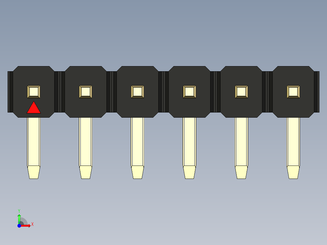 彩色公排针 100mil 2.54mm 系列-DS1022_black_1x06p_100mil_TypeD_rev1.0前视图