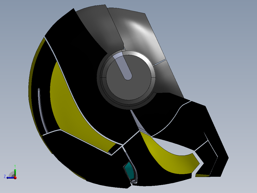 黑色黄色铁头盔右视图