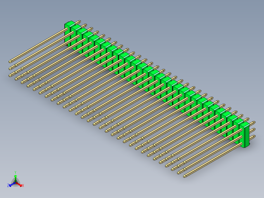 彩色公头100mil（2.54mm）系列-DS1021_green_3x30p_100mil_Type43_rev1.0正等轴测图