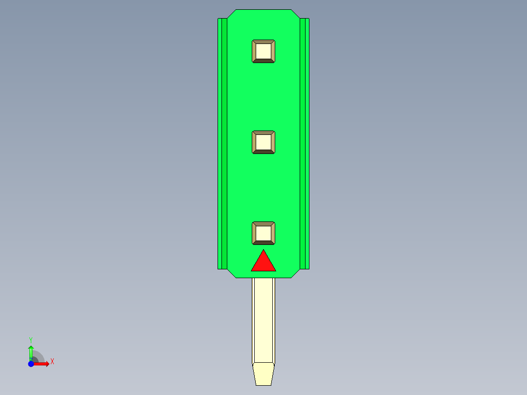 彩色公排针 100mil 2.54mm 系列-DS1022_green_3x01p_100mil_TypeD_rev1.0前视图