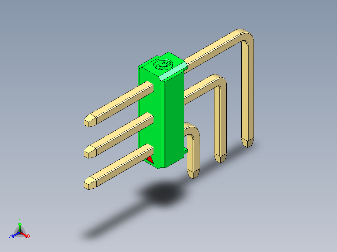 彩色公排针 100mil 2.54mm 系列-DS1022_green_3x01p_100mil_TypeD_rev1.0正等轴测图