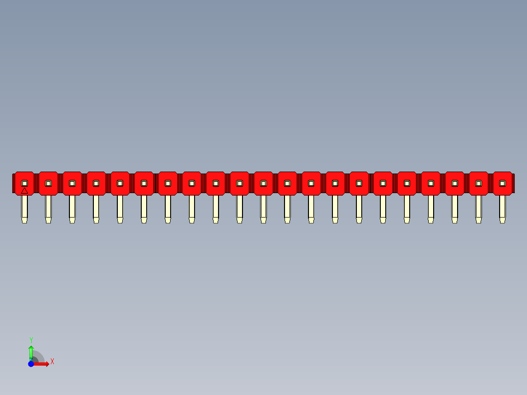 彩色公排针 100mil 2.54mm 系列-DS1022_red_1x21p_100mil_TypeD_rev1.0前视图