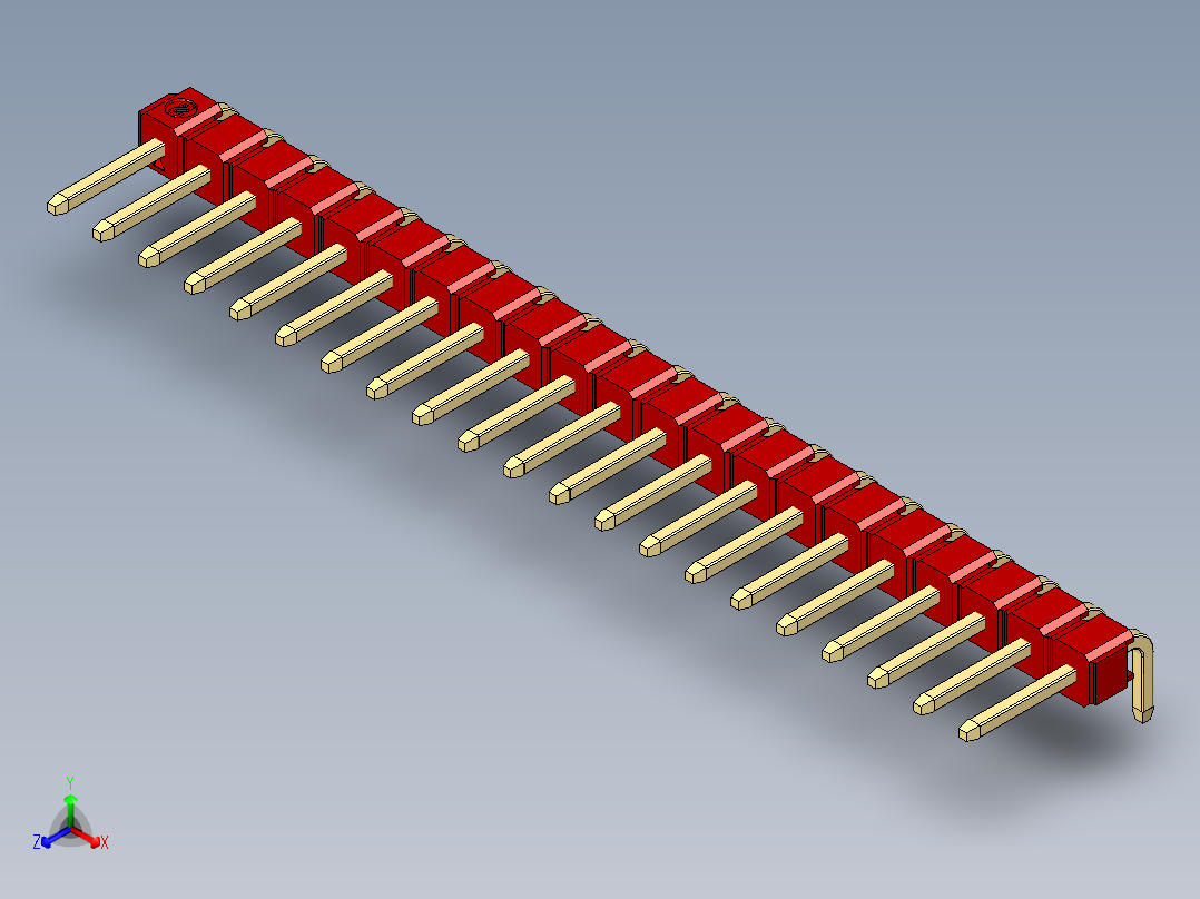 彩色公排针 100mil 2.54mm 系列-DS1022_red_1x21p_100mil_TypeD_rev1.0正等轴测图