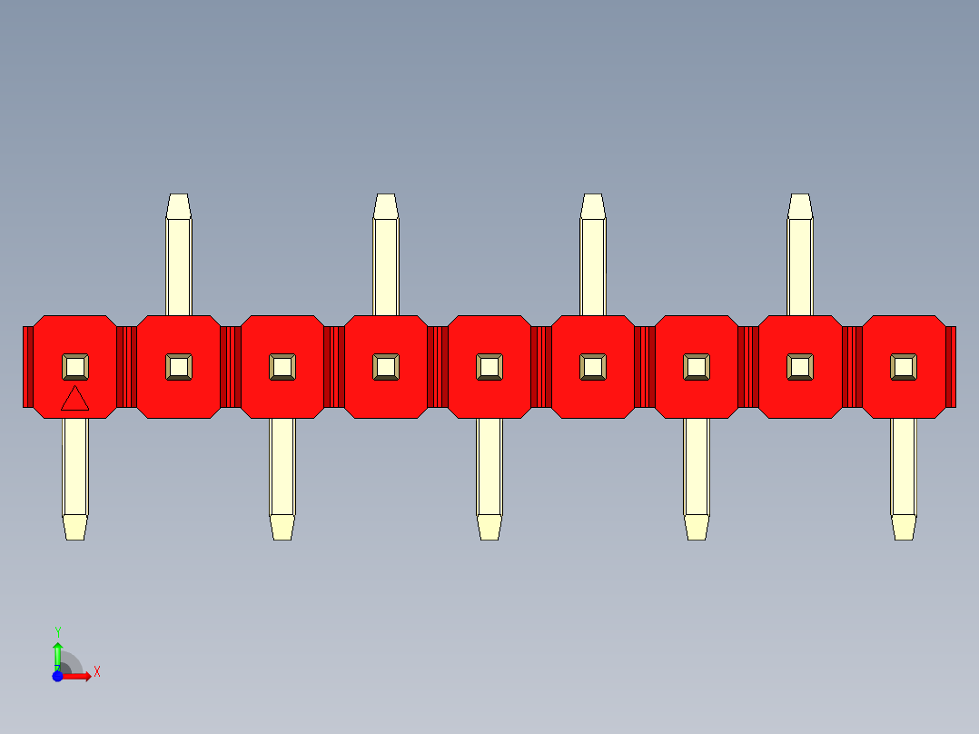 彩色公排针 100mil 2.54mm 系列-DS1022_red_09p_100mil_Type_SMT_R2_rev1.0前视图