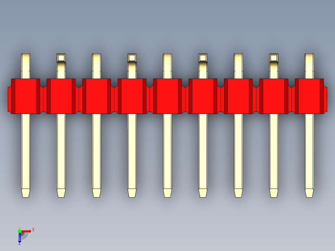 彩色公排针 100mil 2.54mm 系列-DS1022_red_09p_100mil_Type_SMT_R2_rev1.0俯视图