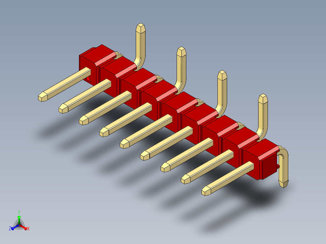 彩色公排针 100mil 2.54mm 系列-DS1022_red_09p_100mil_Type_SMT_R2_rev1.0正等轴测图