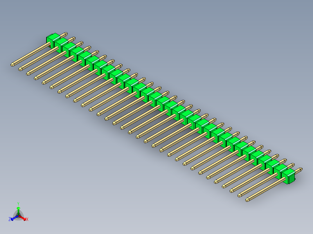 彩色公头100mil（2.54mm）系列-DS1021_green_1x31p_100mil_Type5_rev1.0正等轴测图