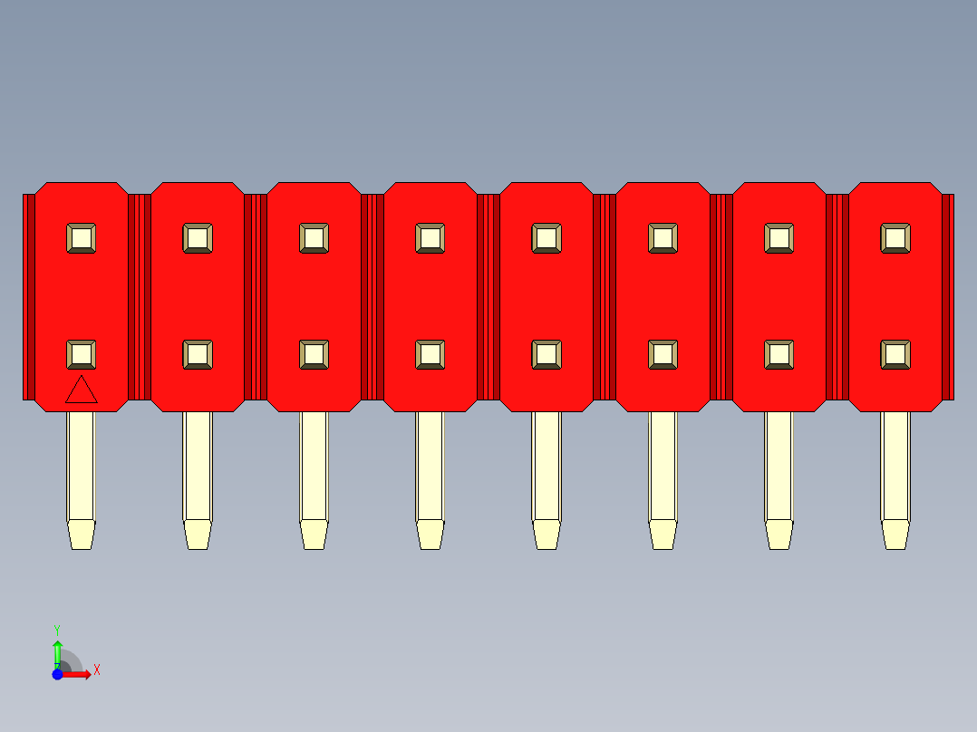 彩色公排针 100mil 2.54mm 系列-DS1022_red_2x08p_100mil_TypeD_rev1.0前视图
