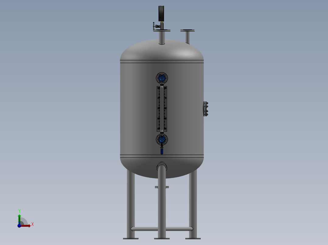 0.5立方不锈钢冷凝水罐三维模型前视图