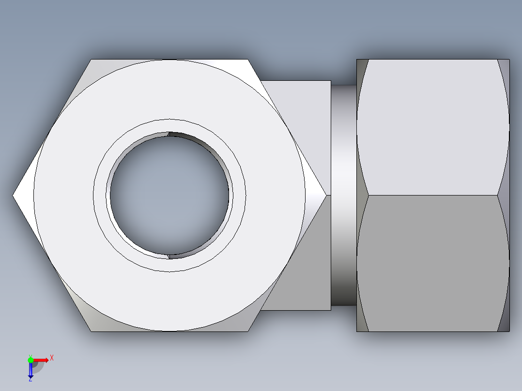 卡套式工业通用硬管接头EO_Adjustable_locknut_run_tee_LEE18ZLMCF俯视图