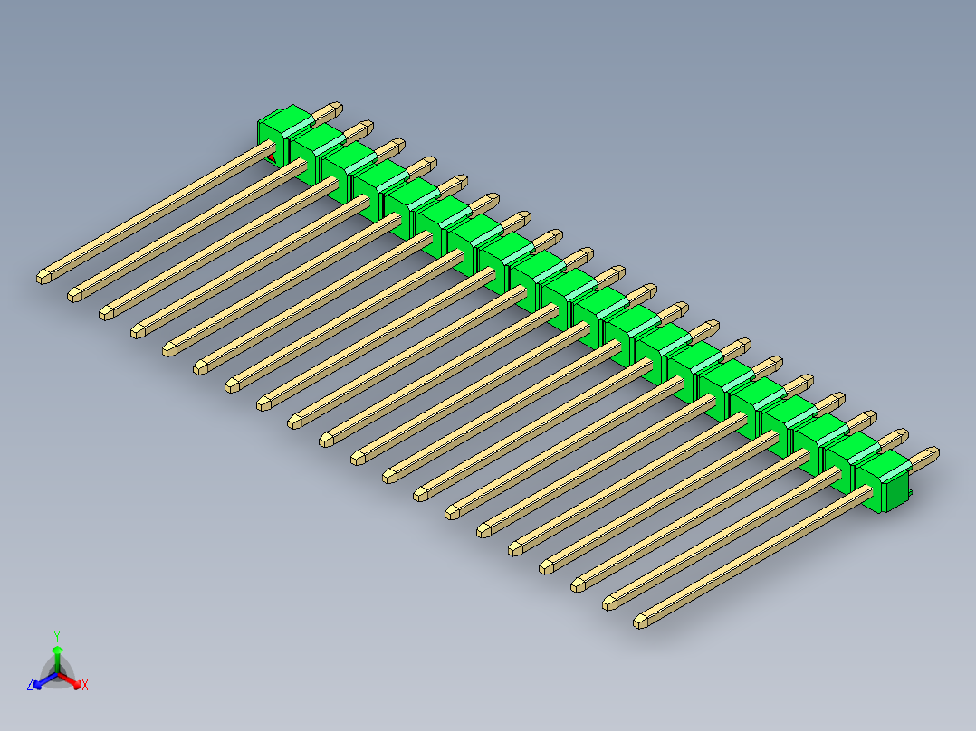 彩色公头100mil（2.54mm）系列-DS1021_green_1x20p_100mil_Type19_rev1.0正等轴测图