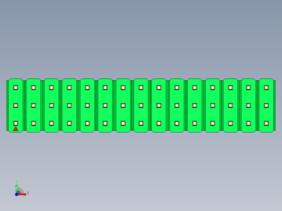 彩色公头100mil（2.54mm）系列-DS1021_green_3x15p_100mil_Type19_rev1.0前视图