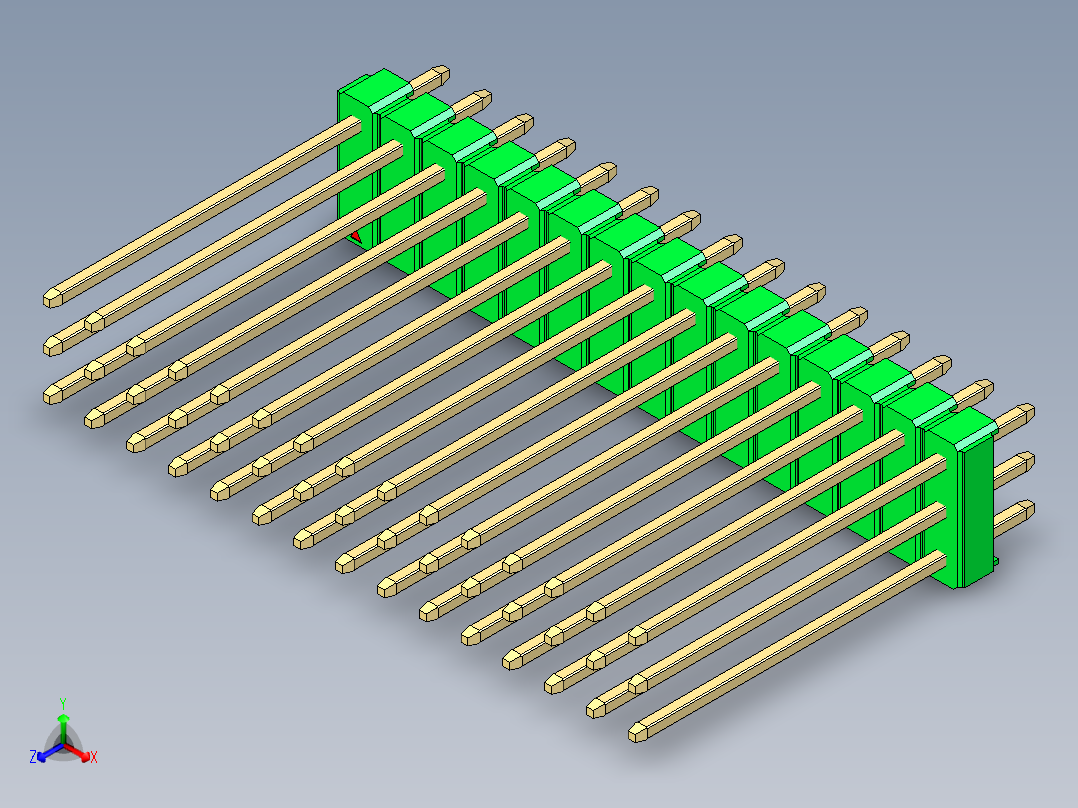 彩色公头100mil（2.54mm）系列-DS1021_green_3x15p_100mil_Type19_rev1.0正等轴测图