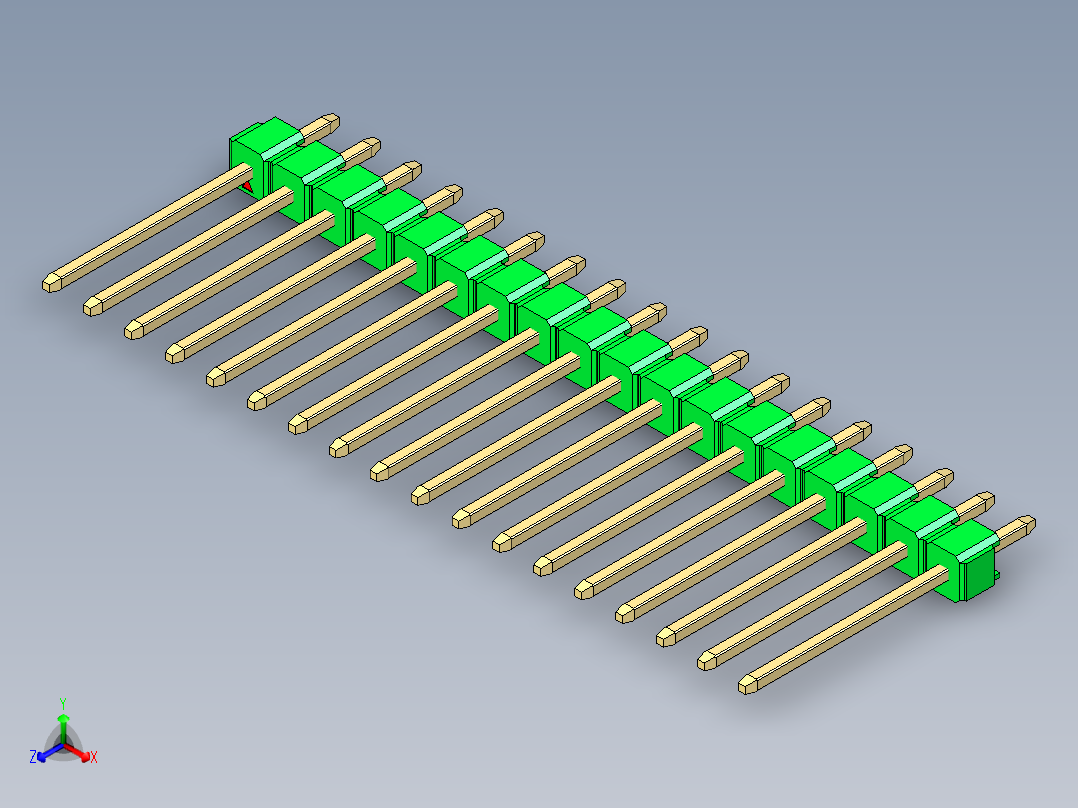 彩色公头100mil（2.54mm）系列-DS1021_green_1x18p_100mil_Type5_rev1.0正等轴测图