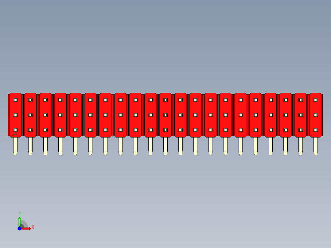 彩色公排针 100mil 2.54mm 系列-DS1022_red_3x21p_100mil_TypeD_rev1.0前视图