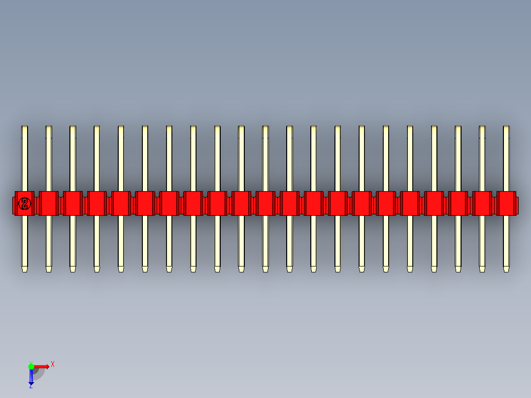 彩色公排针 100mil 2.54mm 系列-DS1022_red_3x21p_100mil_TypeD_rev1.0俯视图