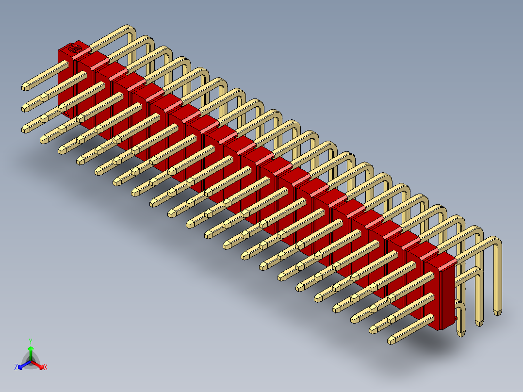 彩色公排针 100mil 2.54mm 系列-DS1022_red_3x21p_100mil_TypeD_rev1.0正等轴测图