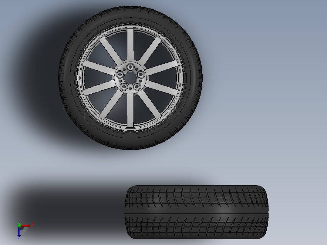 简易轮胎轮毂3D模型图纸 Solidworks设计俯视图