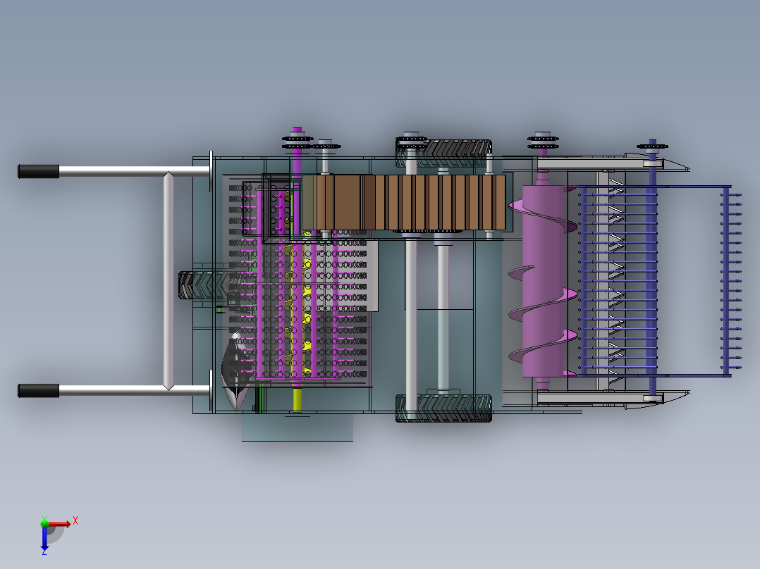 水稻收割脱粒一体机设计含SW三维图+CAD+说明书俯视图