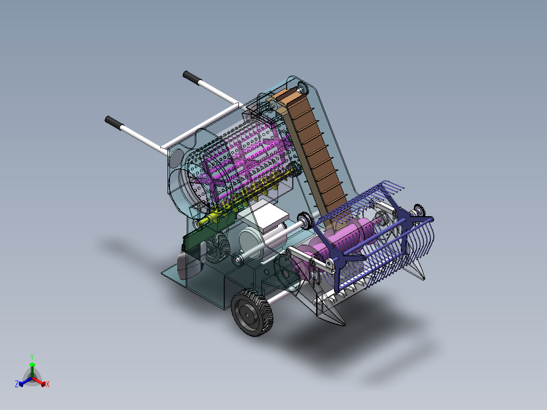 水稻收割脱粒一体机设计含SW三维图+CAD+说明书正等轴测图
