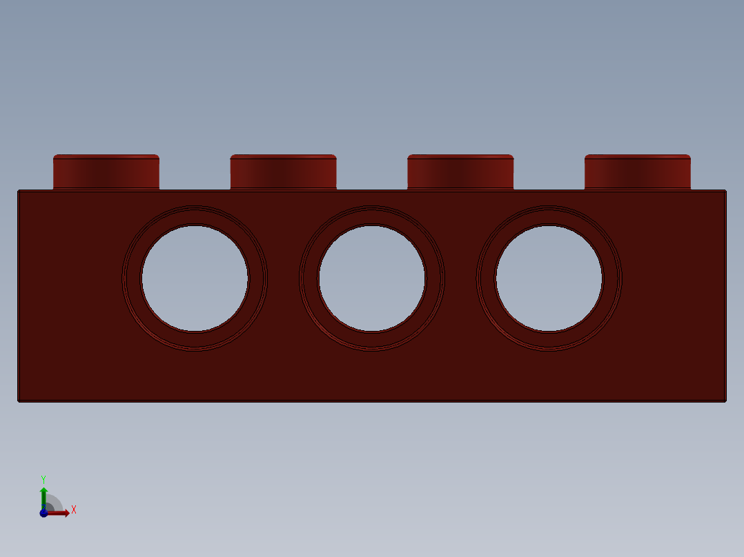 乐高机械组积木（横梁）-370121 Bright Red Technic Brick 1 x 4 with Holes前视图