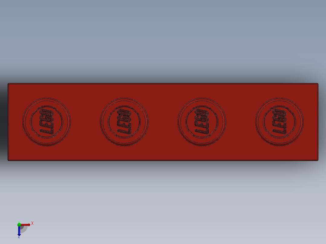 乐高机械组积木（横梁）-370121 Bright Red Technic Brick 1 x 4 with Holes俯视图