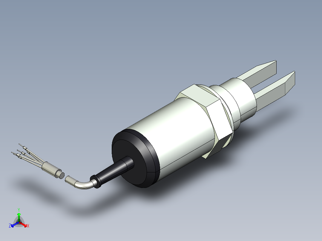 超声波设备H-69mm-2.72in-SS-OUTPUT-3-wire-PNP-NPN-CABLE-BSP-THREAD正等轴测图