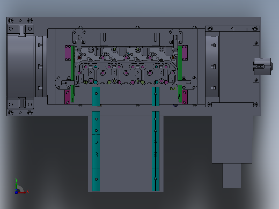 发动机气缸盖精密液压工装夹具（4种加工工序）前视图